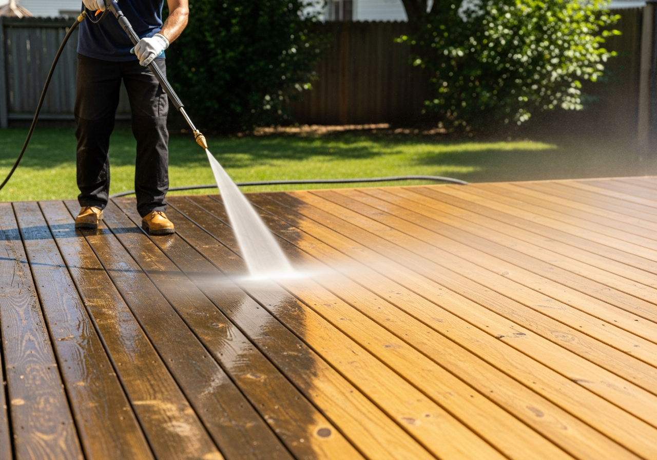 Deck pressure washing - restored outdoor living space