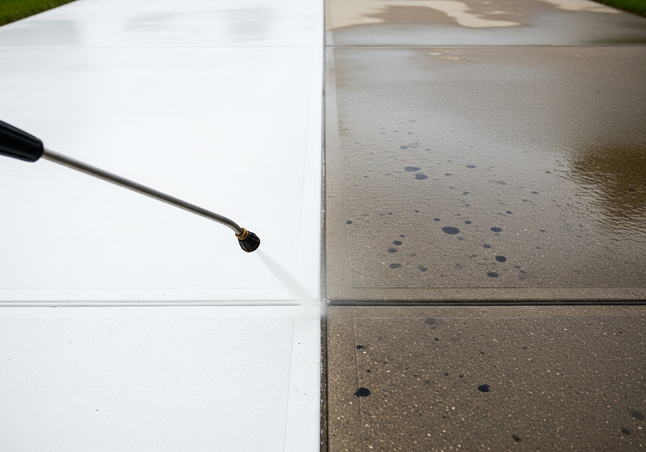 Driveway pressure washing - stains lifted in one visit