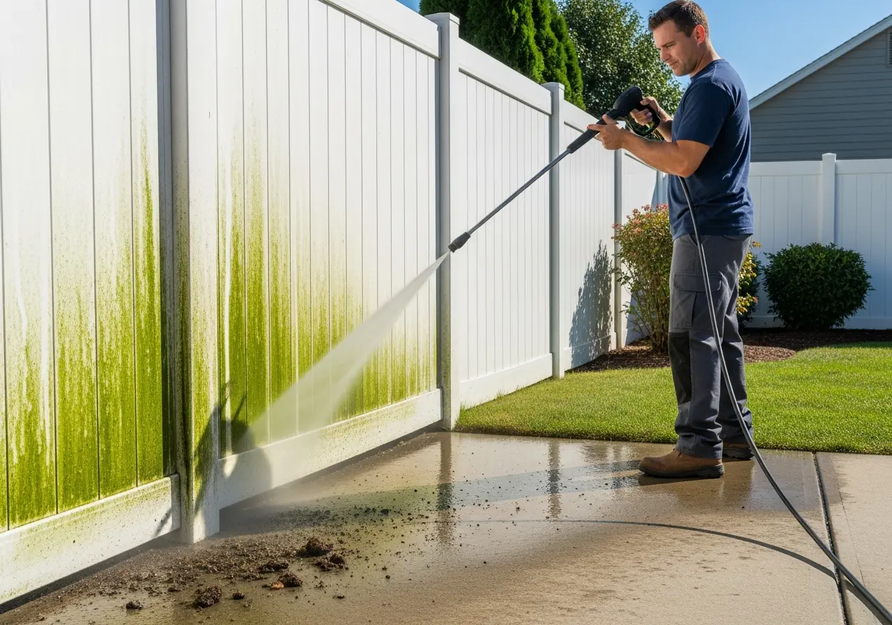 Fence pressure washing - wood and vinyl fence restoration