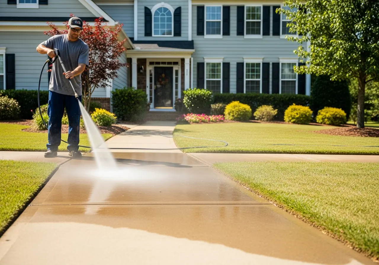 Clean walkway and patio after pressure washing - Triangle NC